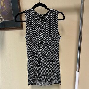 Worthington Sleeveless Top Geometric Print Keyhole Blouse Black White S‎